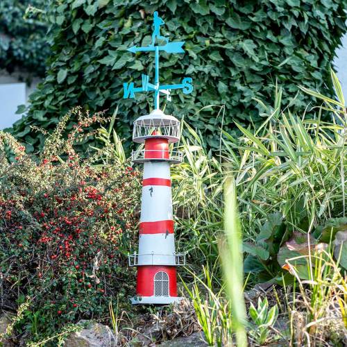 Floristik24 Farol branco vermelho com cata-vento 90cm
