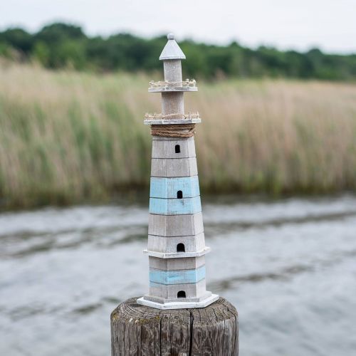 Itens Farol para colocar, decoração em madeira marítima natureza, azul-branco shabby chic Alt.54cm