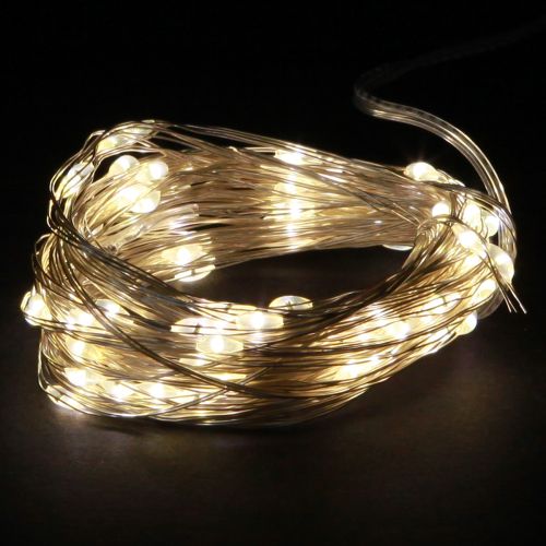 Luzes de fada 50 micro LED branco quente temporizador para bateria 6 peças