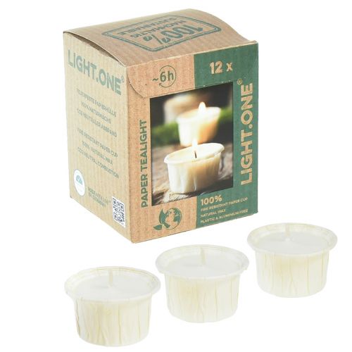 Light.one Paper Tea Lights Pacote Vegano Natural Sem Plástico de 12