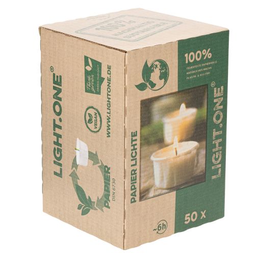 Itens Vela tealight em embalagem de papel para ocasiões festivas e momentos especiais. Light One, 4 cm, 50 unidades.