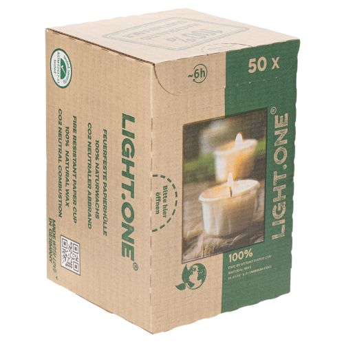 Itens Vela tealight em embalagem de papel para ocasiões festivas e momentos especiais. Light One, 4 cm, 50 unidades.