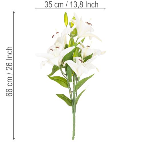 Lírios artificiais, 6 flores brancas, ramo florido realista, 66 cm | Floristik24.pt