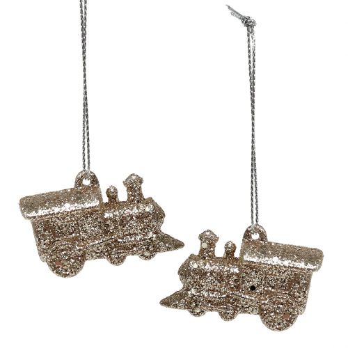 Floristik24 Locomotiva 4cm champanhe com glitter 12 unid.