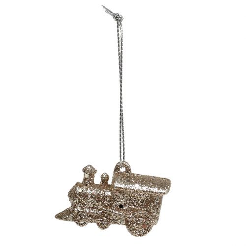 Floristik24 Locomotiva 4cm champanhe com glitter 12 unid.