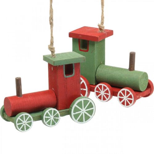 Itens Locomotiva, decorações para árvores de Natal, madeira vermelha, verde 8,5 × 4 × 7cm 4 unidades
