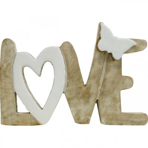 Floristik24 Decoração de mesa &quot;Love&quot;, decoração em madeira com coração e borboleta natural, branco L24cm A17,5cm