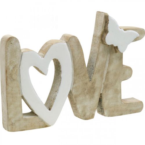 Floristik24 Decoração de mesa &quot;Love&quot;, decoração em madeira com coração e borboleta natural, branco L24cm A17,5cm