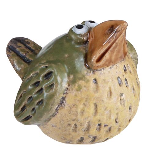 Floristik24 Pássaro engraçado decoração em cerâmica verde primavera 9×7,5×6,5cm 3 un