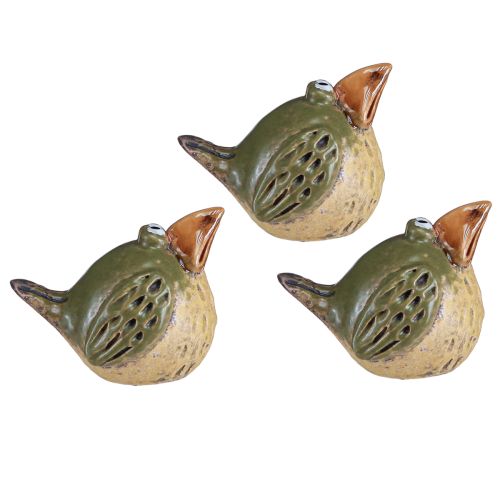 Floristik24 Pássaro engraçado decoração em cerâmica verde primavera 9×7,5×6,5cm 3 un