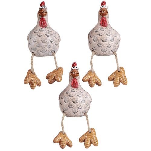 Floristik24 Engraçado banco de borda de decoração de cerâmica de frango Páscoa 9,5 cm 3 unidades