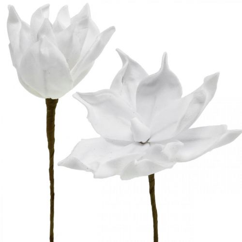 Floristik24 Flor artificial branca magnólia artificial em uma vara Ø10cm Espuma 6pcs