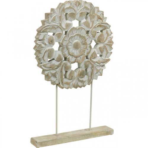 Mandala floral, decoração de madeira para colocar, decoração de verão, decoração de mesa shabby chic natural, branco H54.5cm Ø34cm