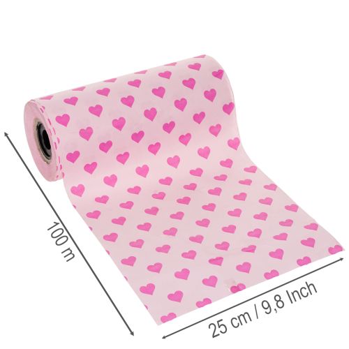 Papel para punho com estampa de coração, rosa, 25cm, 100m | Floristik24.pt