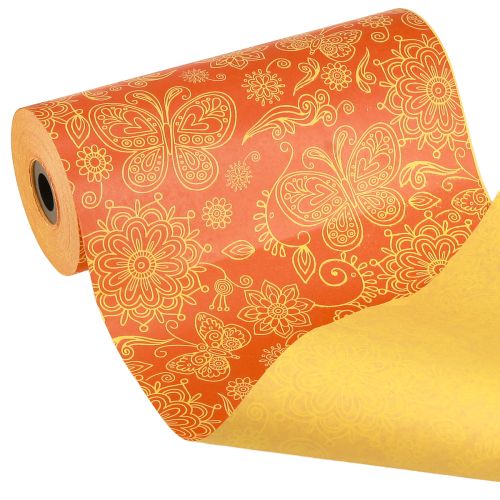 Floristik24 Papel de punho Laranja Amarelo Verão 25cm 100m