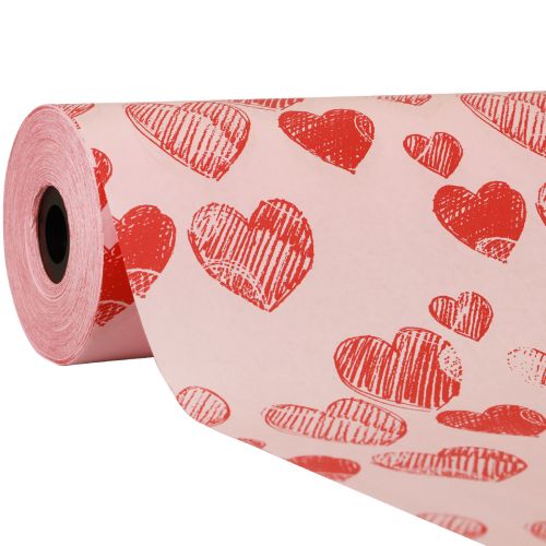 Floristik24 Cuff papel lenço de papel corações rosa 25cm 100m