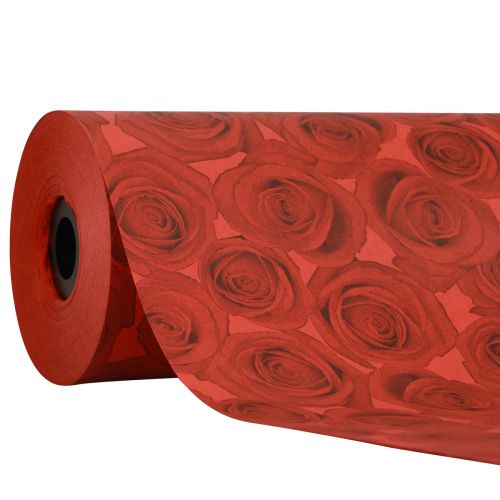 Floristik24 Cuff papel de seda rosas vermelhas 25cm 100m