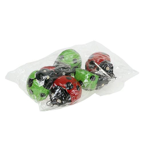 Itens Joaninha com clipe 4,5cm vermelho, verde 6pcs