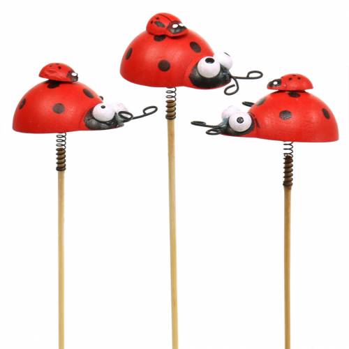 Deco plugues joaninha em bastão de madeira vermelho, preto 4cm x 2,5cm A23,5cm 16 peças