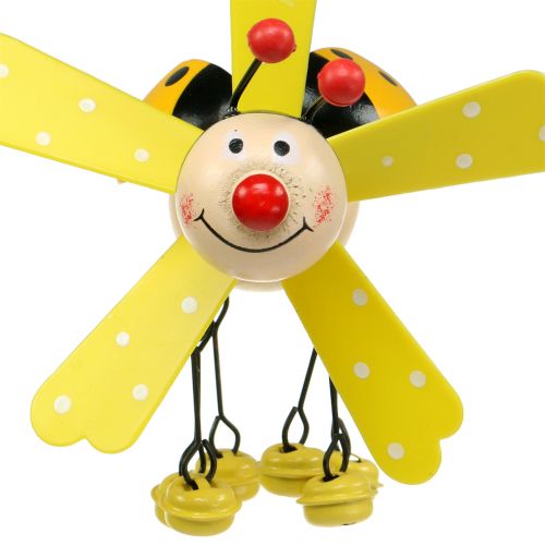 Floristik24 Carrilhão de Vento Joaninha Madeira Amarelo 12cm