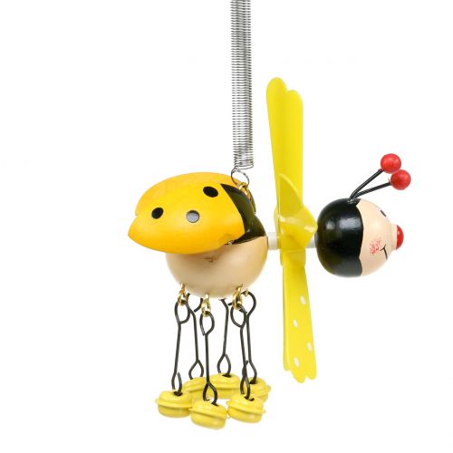 Floristik24 Carrilhão de Vento Joaninha Madeira Amarelo 12cm