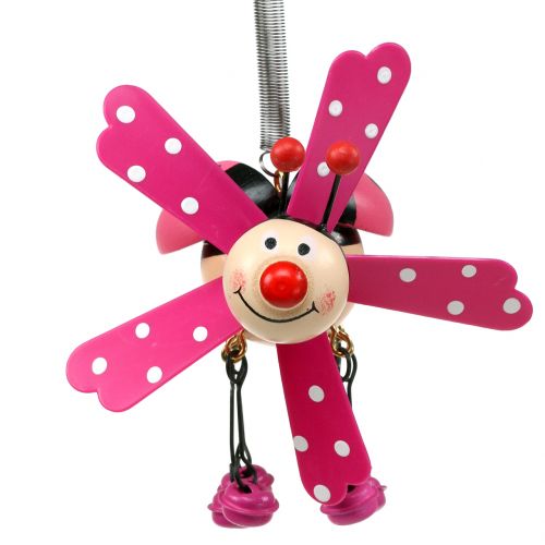Floristik24 Carrilhão de Vento Joaninha Madeira Rosa 12cm