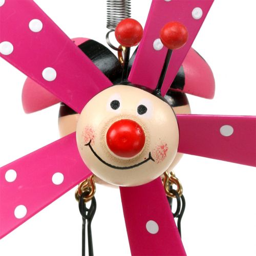 Floristik24 Carrilhão de Vento Joaninha Madeira Rosa 12cm