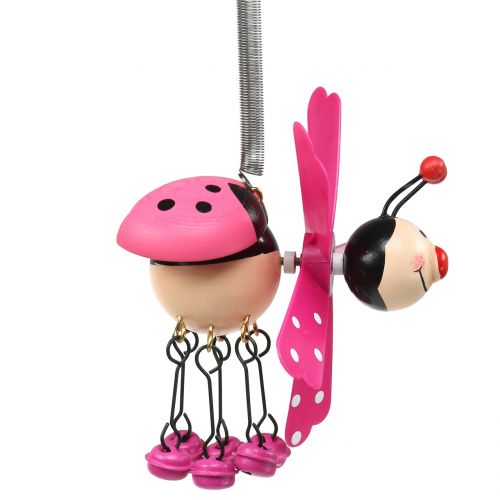 Floristik24 Carrilhão de Vento Joaninha Madeira Rosa 12cm