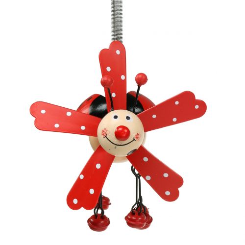 Floristik24 Carrilhão de vento joaninha de madeira vermelha 12cm