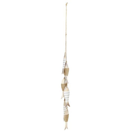 Itens Cabide de decoração marítima com 6 peixes de madeira para pendurar 88cm