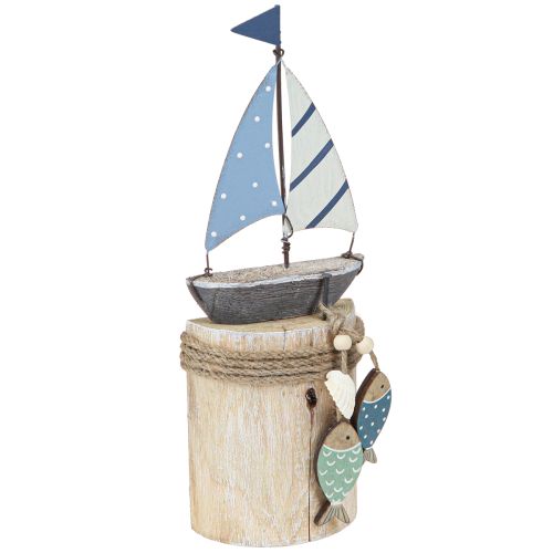 Floristik24 Decoração marítima veleiro madeira com peixe branco azul Alt.24cm