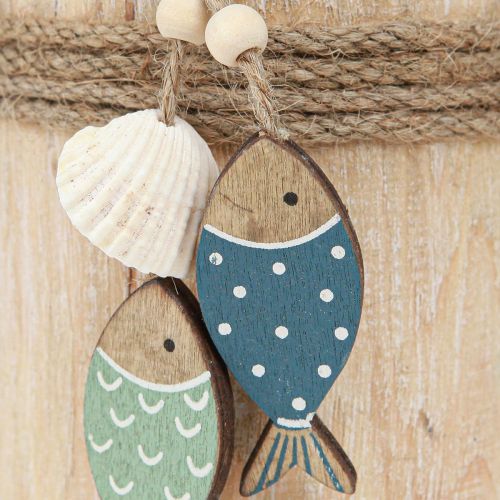Itens Decoração marítima veleiro madeira com peixe branco azul Alt.24cm