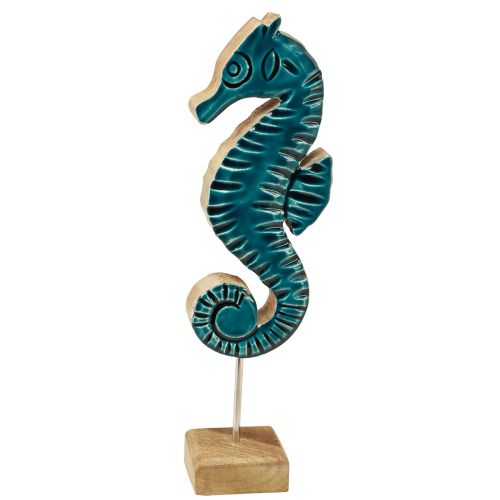 Itens Cavalo marinho decoração marítima em suporte madeira manga turquesa 19,5cm