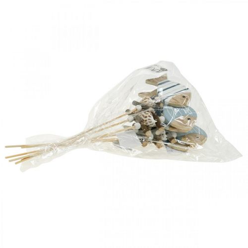 Floristik24 Plugues decorativos marítimos, peixes e conchas na vara, decorações marinhas, peixes de madeira 6 unidades