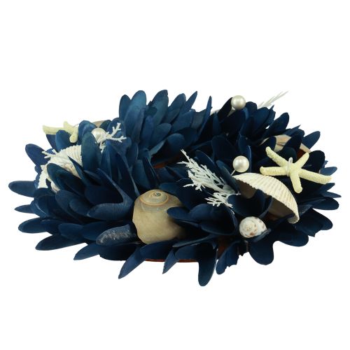Floristik24 Coroa decorativa marítima com conchas azuis cores naturais Ø27cm