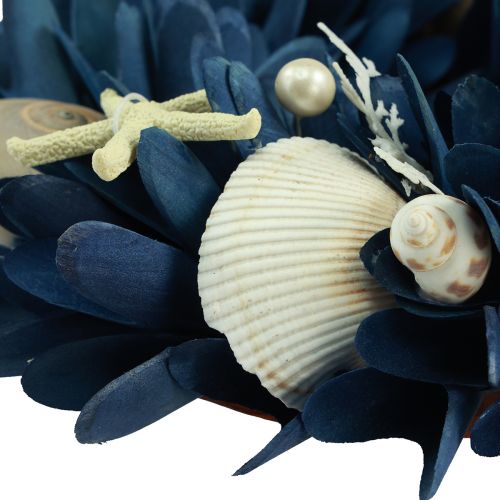 Floristik24 Coroa decorativa marítima com conchas azuis cores naturais Ø27cm