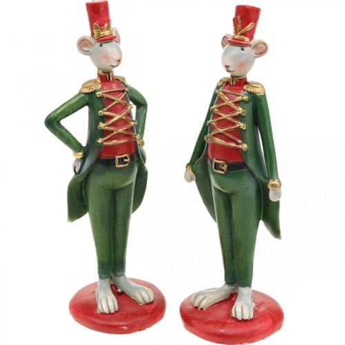 Floristik24 Mouse de Natal com figura decorativa mouse uniforme 6 × 4.5 × H14.5cm 2pcs