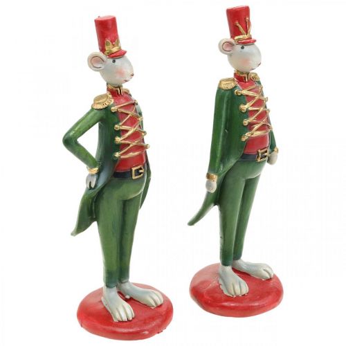 Floristik24 Mouse de Natal com figura decorativa mouse uniforme 6 × 4.5 × H14.5cm 2pcs