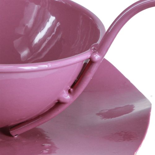 Itens Xícara decorativa de metal com pires rosa Alt.8cm Ø11,5cm 2 unidades