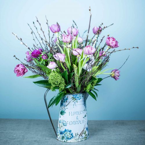 Itens Vaso de flores jarro de flores azul, verde decoração de jardim plantador de metal 23 cm