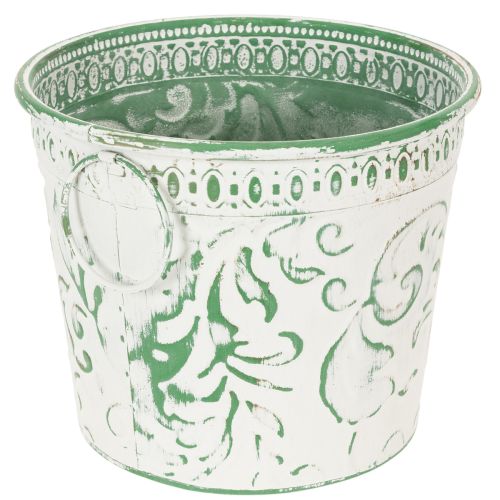 Itens Vasos de metal com alças, floreiras com relevo, branco, verde, estilo shabby chic, A20,5/18,5/16cm, Ø25,5/20,5/15,5cm, conjunto de 3