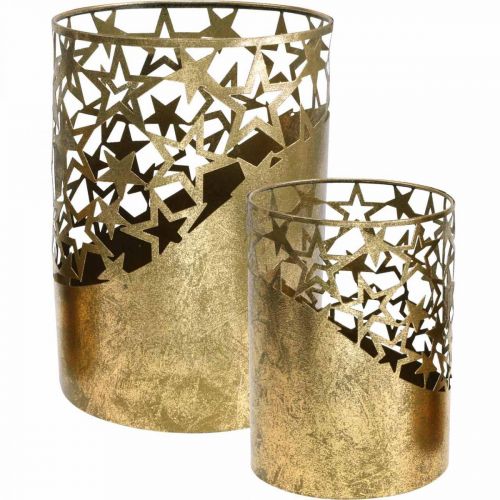 Floristik24 Lanterna de metal folheado a ouro estrelas Ø15cm/20cm conjunto de 2