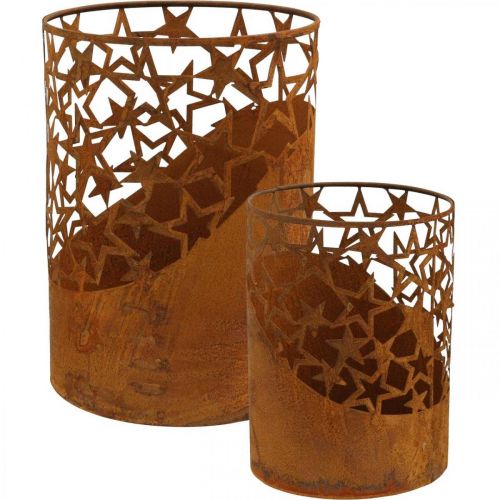 Floristik24 Lanterna de metal decoração pátina estrelas Ø15cm/20cm conjunto de 2