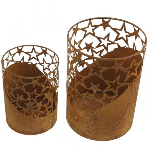 Floristik24 Lanterna de metal decoração pátina estrelas Ø15cm/20cm conjunto de 2