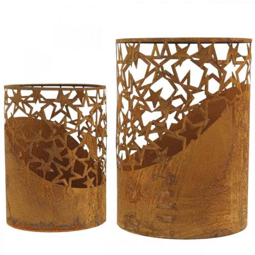 Floristik24 Lanterna de metal decoração pátina estrelas Ø15cm/20cm conjunto de 2
