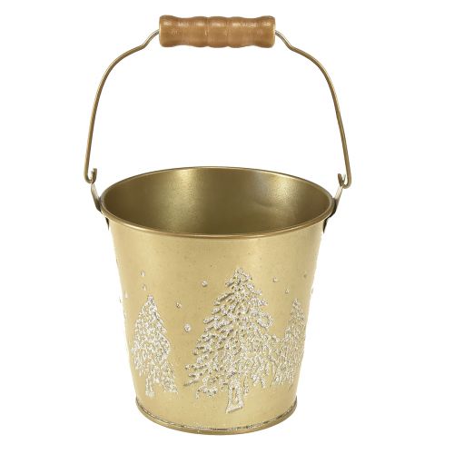 Balde de metal plantador de árvore de Natal dourado Ø12cm Alt.11,5cm