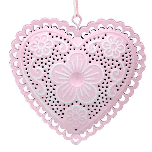 Itens Cabide de metal com coração branco, rosa 8,5 cm 6 unidades