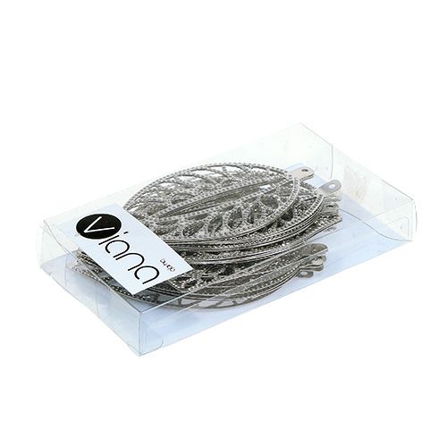 Floristik24 Folha de metal para pendurar prata 4 cm x 7 cm 24 unidades