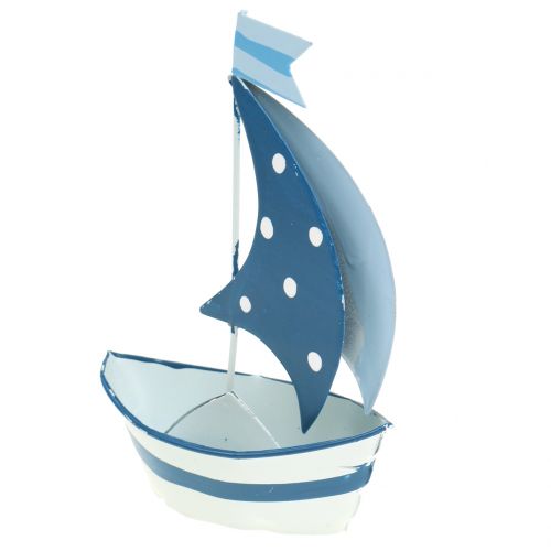 Floristik24 Barco à vela decorativo feito de metal azul, branco 9,5 cm x 13 cm 2 unidades