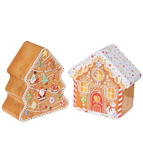 Lata de Natal, lata para biscoitos, árvore de Natal e casinha, estilo biscoito de gengibre, 14 cm, 2 peças comprar | Floristik24.pt